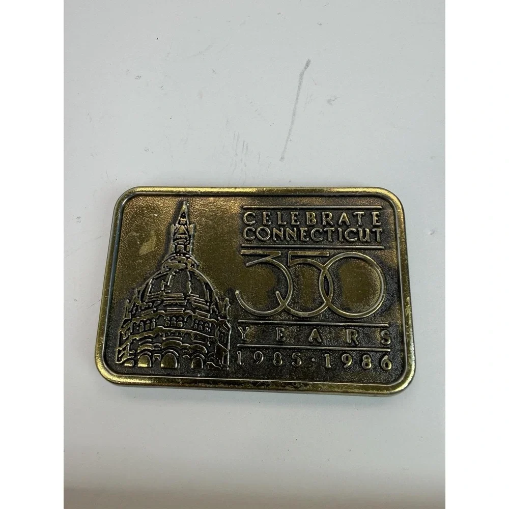 Celebrate Connecticut 350 Years Anniversary Brass Tone Metal Belt Buckle